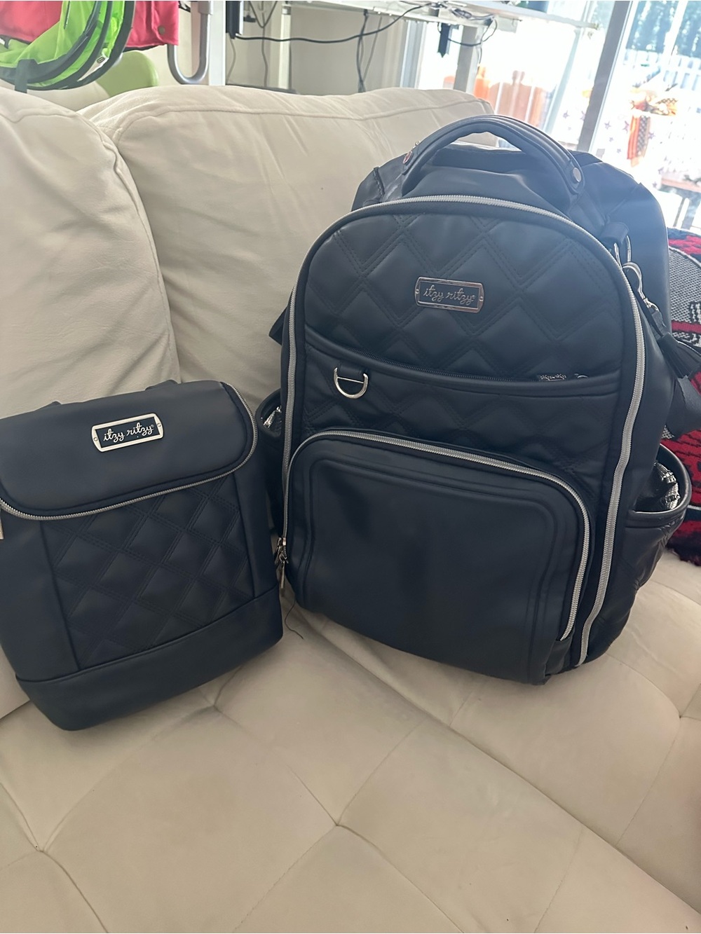 Itzy Ritzy Black Quilted Diaper Backpack with Matching Cooler